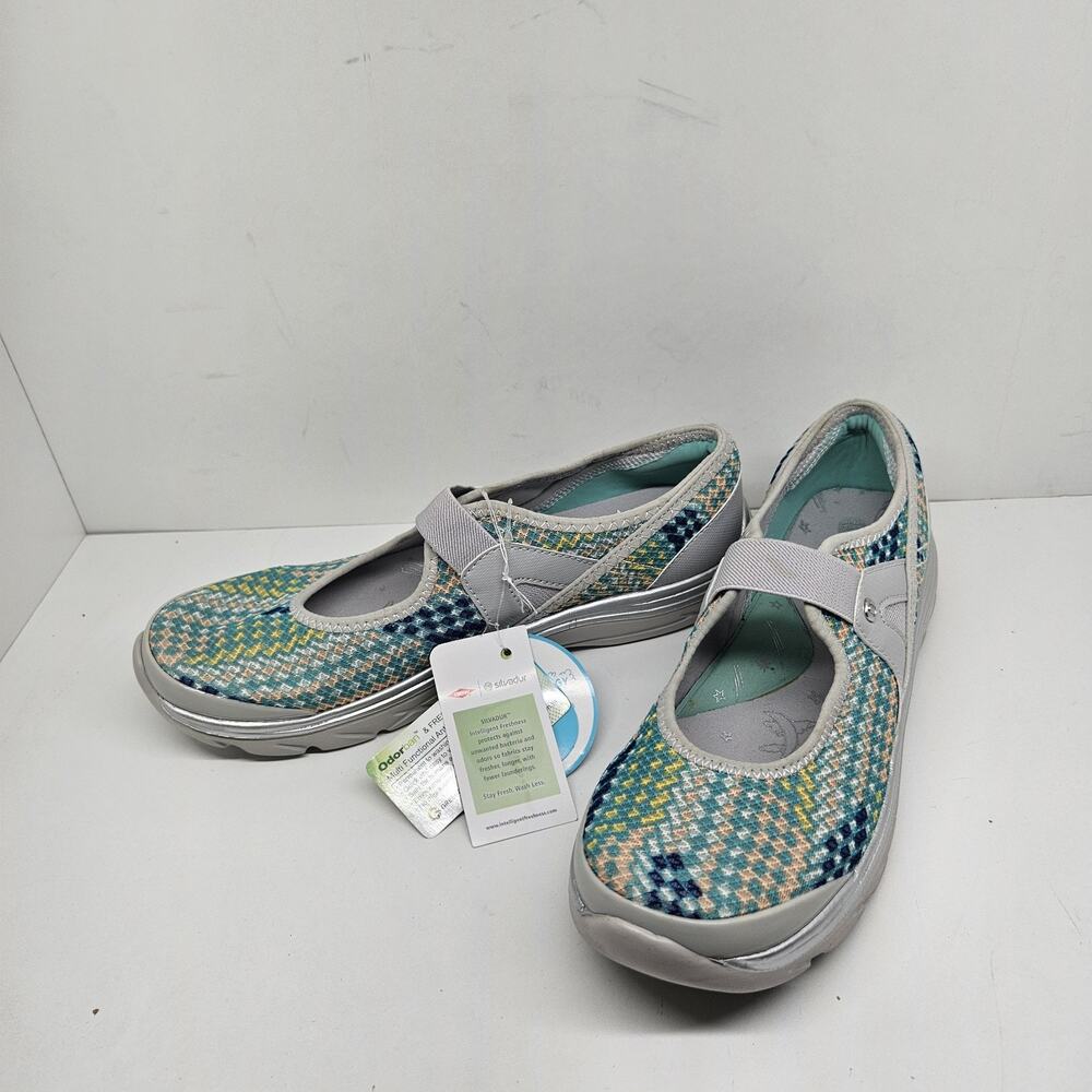 Zees Women's Mary Jane Walking Shoes US 8M Gray Multi Comfort Knit Hook Loop